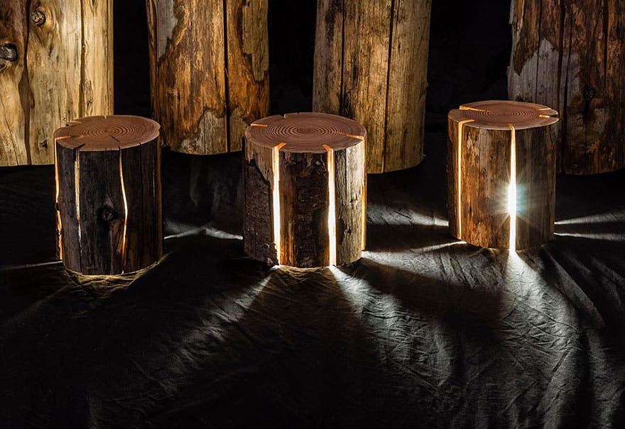 Un diseñador fabrica lámparas con troncos de árboles ¡fabulosas y ...