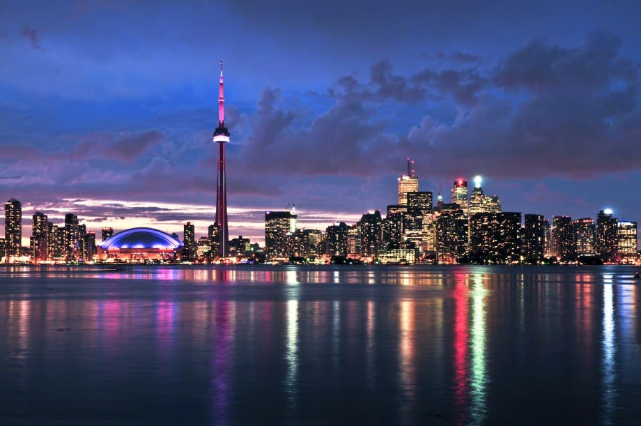 Scenic view at Toronto city waterfront skyline at night