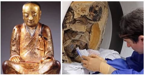 Mientras un experto restauraba una estatua china descubrió algo escalofriante en su interior