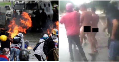 Manifestantes venezolanos desnudaron a 2 guardias nacionales en medio de una brutal represión
