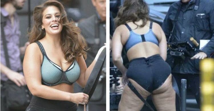 ashley graham modelo plus sizecurvy muestra sus piernas curavas celulitis sesion fotos nueva york ny fashion week 