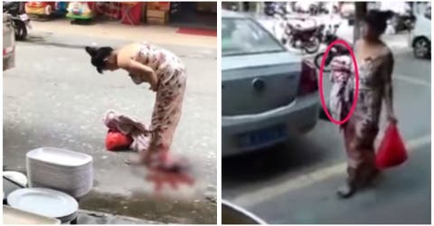 El dramático momento en el que una mujer dio a luz en una transitada calle de China