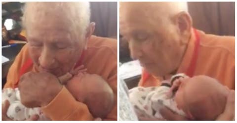 El primer encuentro de Easton y su bisabuelo de 105 años está causando sensación en las redes