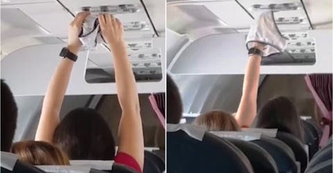 Una pasajera lucha por secar su prenda íntima en la ventilación del avión – Desconcertante vídeo