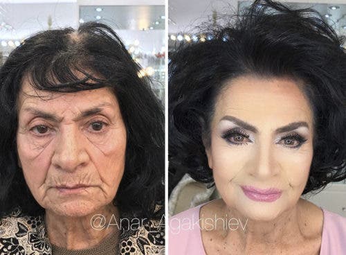 artista del maquillaje se dedica a transformar a mujeres decadas menores mejor especializado es esconder arrugas parece photoshop Anar Agakishiev Azerbaijan bolsas de ojos manchas piel make up artist amazing transformations younger decades looking better