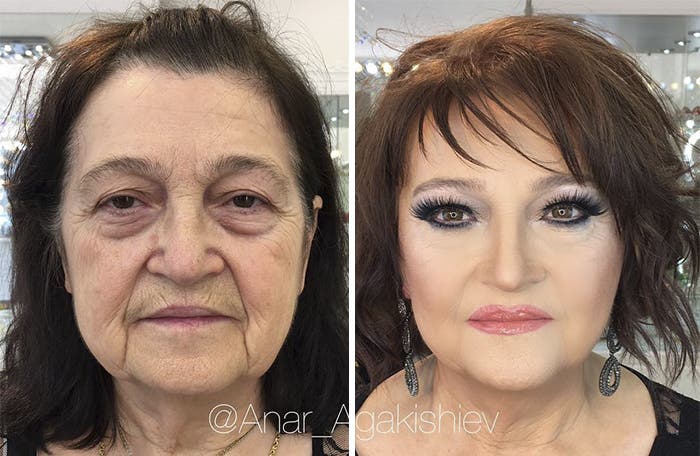 artista del maquillaje se dedica a transformar a mujeres decadas menores mejor especializado es esconder arrugas parece photoshop Anar Agakishiev Azerbaijan bolsas de ojos manchas piel make up artist amazing transformations younger decades looking better