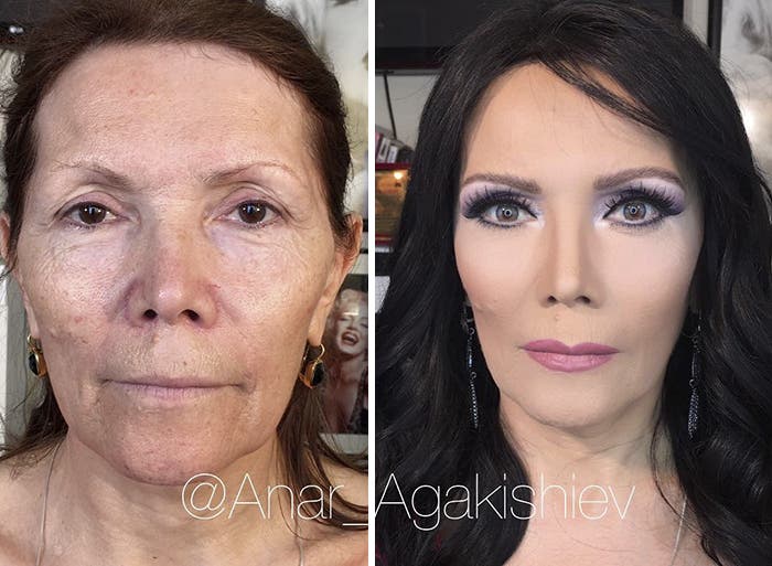 artista del maquillaje se dedica a transformar a mujeres decadas menores mejor especializado es esconder arrugas parece photoshop Anar Agakishiev Azerbaijan bolsas de ojos manchas piel make up artist amazing transformations younger decades looking better