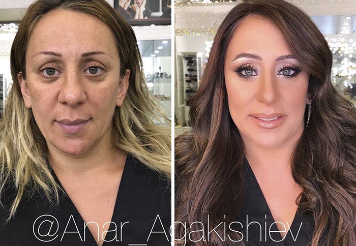 artista del maquillaje se dedica a transformar a mujeres decadas menores mejor especializado es esconder arrugas parece photoshop Anar Agakishiev Azerbaijan bolsas de ojos manchas piel make up artist amazing transformations younger decades looking better