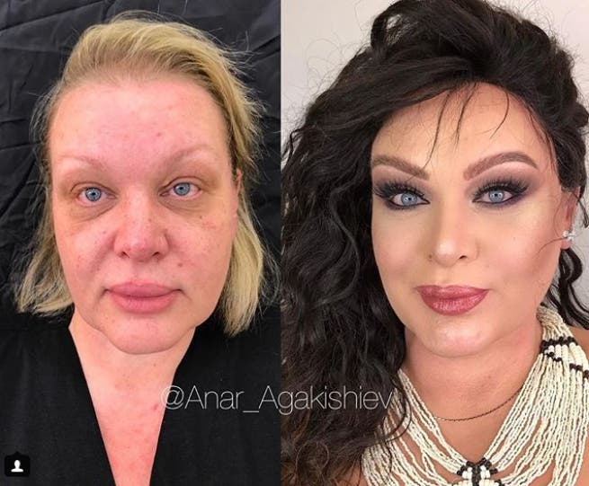 artista del maquillaje se dedica a transformar a mujeres decadas menores mejor especializado es esconder arrugas parece photoshop Anar Agakishiev Azerbaijan bolsas de ojos manchas piel make up artist amazing transformations younger decades looking better