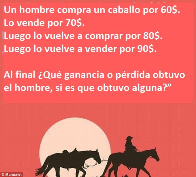 acertijo sobre un hombre y un caballo tiene al internet confundido y buscando respuestas facebook matematicas dificil hard mathematics riddle confused people horse earnings