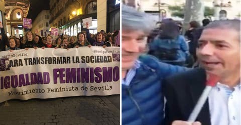 Dos hombres simulan una entrevista para insultar a las mujeres en una concentración feminista