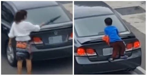 El dramático momento en el que un niño se aferra al auto de su madre rogándole que no lo abandone