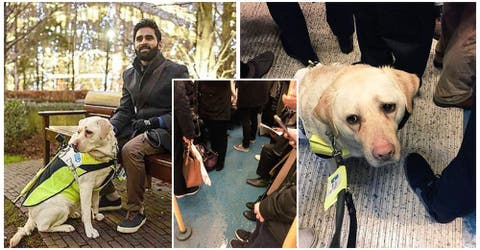 Un hombre ciego rompe a llorar después de que nadie le cediera el asiento junto a su perro guía