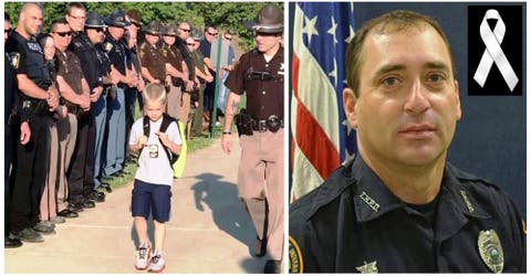 70 policías reciben con honores al hijo de su compañero caído en su primer día de escuela