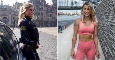 policía más sexy alemania Adrienne Koleszár instagram influencer hermosa preciosa viajera fitness moda entrenamiento cuerpo curvas mujeres mujer alemana europa europeas catira