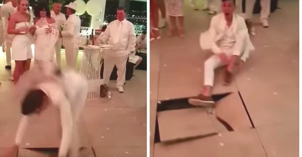 Rompe el suelo mientras intentaba lucirse con un atrevido paso de baile en una boda Rompe el suelo mientras intentaba lucirse con un atrevido paso de baile en una boda