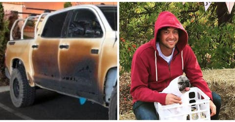 Su camioneta queda chamuscada por salvar vidas en un incendio y la marca le regala una nueva