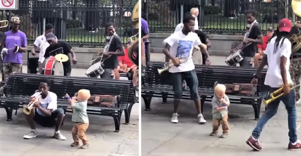 Un niño improvisa una trompeta de juguete dejando a todos deslumbrados en un concierto de jazz