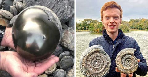 Un estudiante halla una extraña bola dorada en la playa con un valioso fósil en su interior