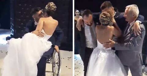 El emotivo momento en el que el novio se levanta de la silla de ruedas para bailar con su amada