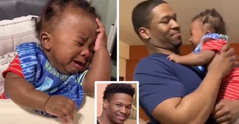 Un bebé queda completamente en shock y rompe en llanto al ver la nueva apariencia de su papá