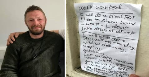 Un hombre sin hogar busca trabajo con un conmovedor anuncio para poder darle sentido a su vida