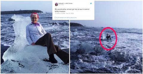 Una abuela de 77 años posa sobre un iceberg para una foto y termina a la deriva dentro del mar