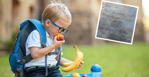 Recibe una nota de la maestra de su hijo prohibiéndole llevar galletas para el desayuno