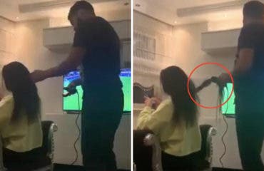 Novio plancha cabello a su novia