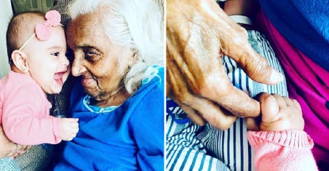 La reacción de una bebé al conocer a su bisabuela de 104 años emociona a miles de personas