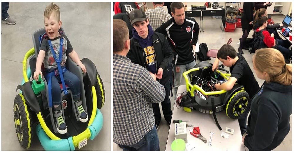 Un grupo de estudiantes construye la silla de ruedas mecánica que un niño de 2 años necesitaba
