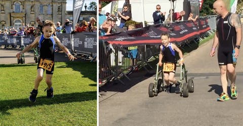 Un niño de 8 años con parálisis cerebral demuestra que nada es imposible terminando un triatlón