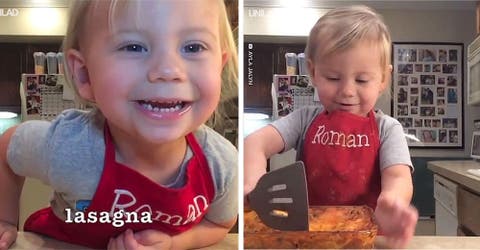 El adorable vídeo en el que un niño de 2 años le enseña al mundo cómo preparar una buena lasaña
