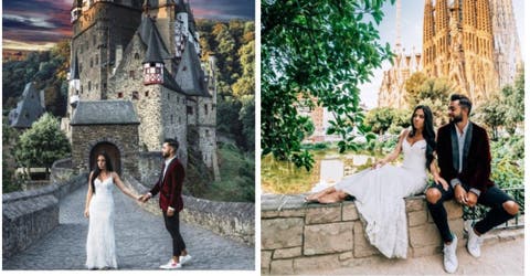 Recorren 33 países usando la ropa que vistieron el día de su boda para cumplir una promesa
