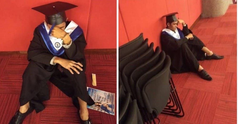 Rompe en llanto en su graduación, sus padres lo dejaron completamente solo de nuevo