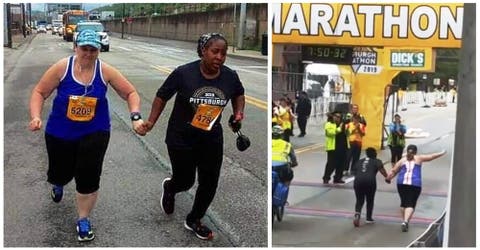 Dos desconocidas se toman de la mano en una maratón para llegar juntas en el último lugar