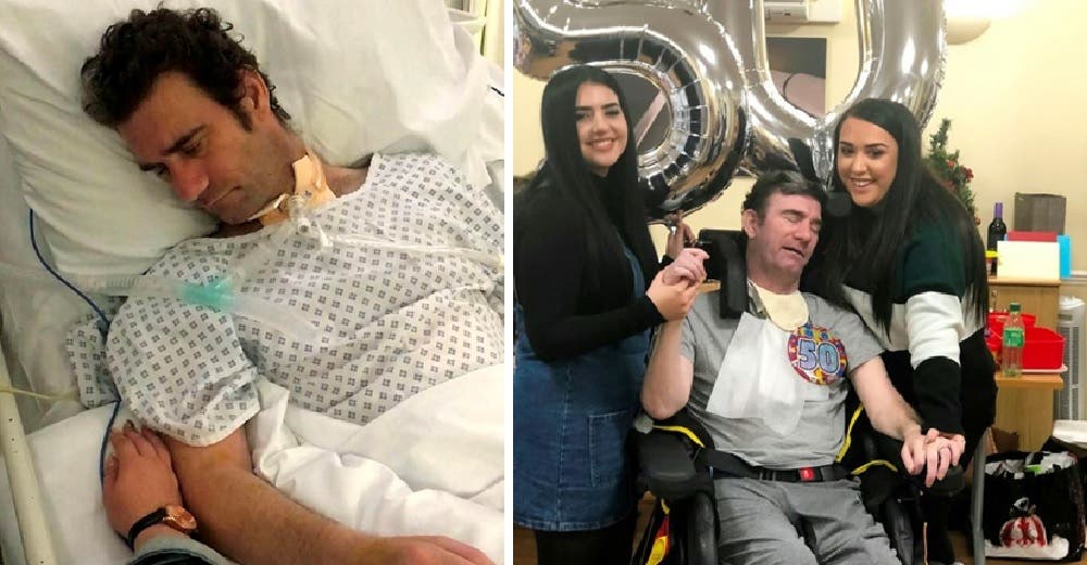 Queda completamente paralizado pero utiliza sus ojos para pedir a sus hijos que lo lleven a casa Queda completamente paralizado pero utiliza sus ojos para pedir a sus hijos que lo lleven a casa