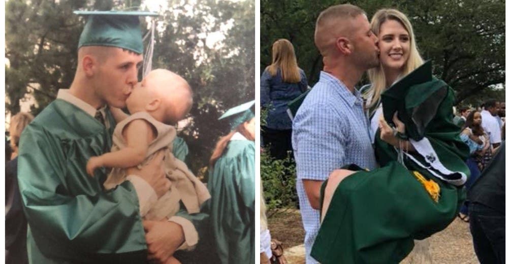 Emociona las redes al recrear una foto con su papá 18 años después Emociona las redes al recrear una foto con su papá 18 años después