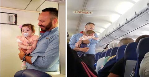 Nada que consolaba a esta bebé en el avión hasta que un auxiliar de vuelo se acercó