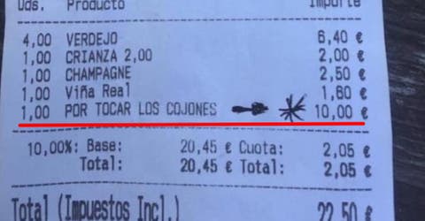 Un bar incluye en la factura de unos clientes un cargo de 10 euros “por tocar los cojones”