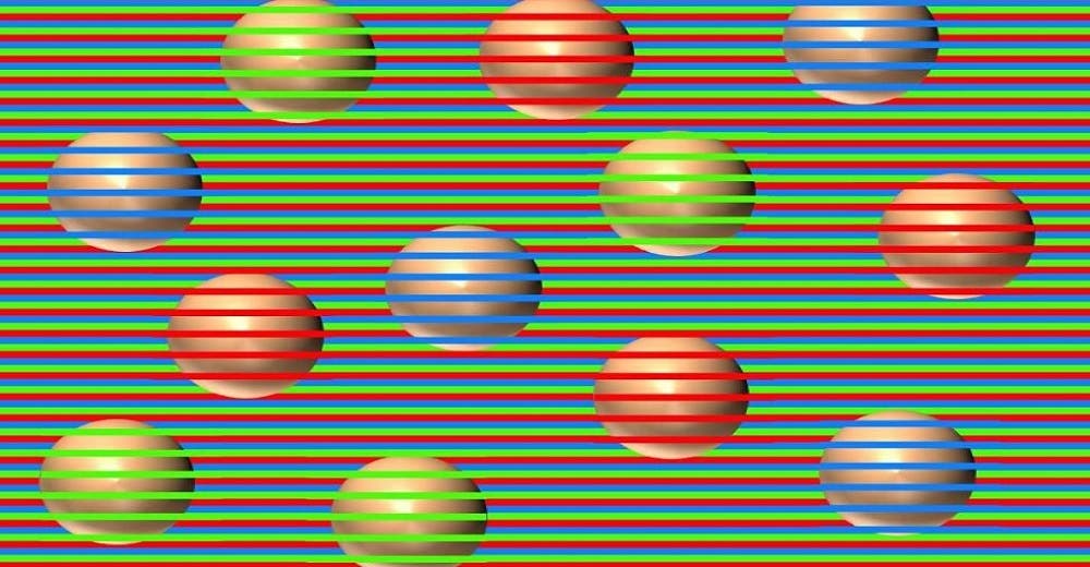 Las esferas que todo el mundo ve de distinto color, pero en realidad son del mismo color Las esferas que todo el mundo ve de distinto color, pero en realidad son del mismo color