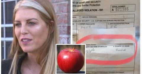 La obligan a pagar 500 dólares de multa por la manzana que le dieron en el avión