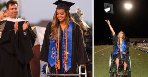 Vuelve a caminar en su graduación 4 años después de haberse quedado paralizada