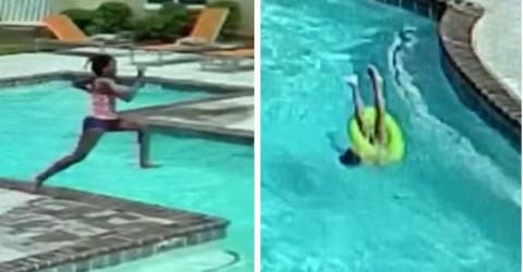 Se lanza a la piscina para salvar a su hermana de 3 años que estaba inconsciente bajo el agua