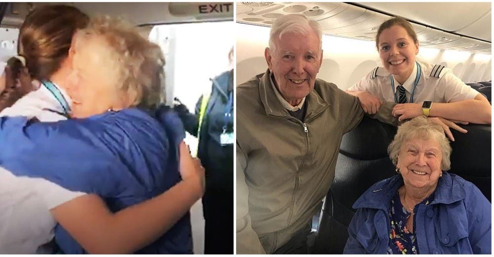 Una pareja se emociona al descubrir que su nieta era quien piloteaba el avión donde viajaron