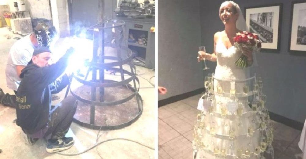 Cumple su sueño de usar un vestido de novia hecho de hierro y de 30 kilos