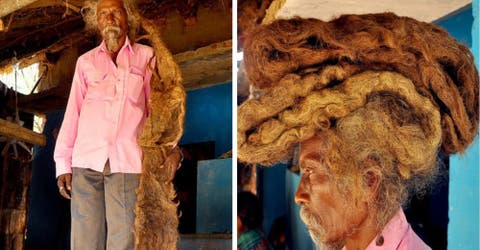 No lava su cabello de 1,8 metros de longitud desde hace 40 años tras recibir un mandato divino