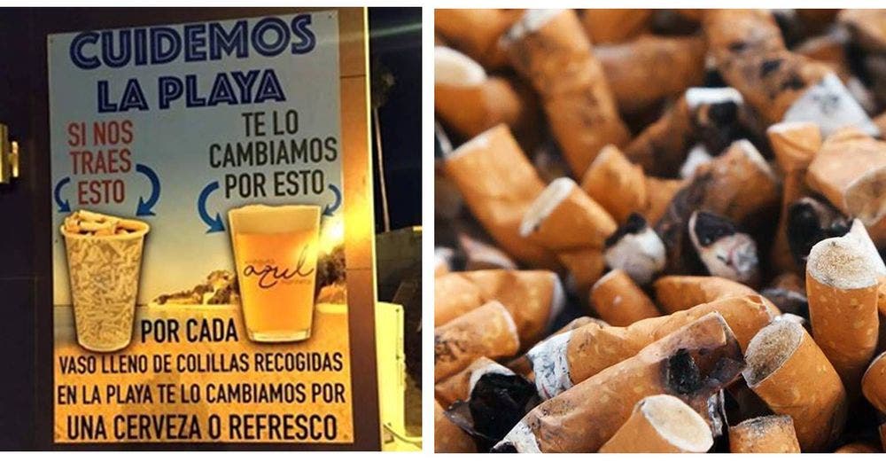 Un restaurante regala un vaso de cerveza por uno de colillas de cigarro recogidas en la playa