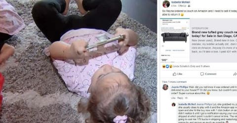 Recibe un sofá comprado en Amazon por su hija de 2 años sin que se diera cuenta