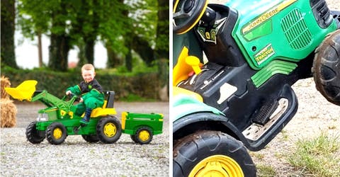 Un niño de 2 años escapa conduciendo un tractor para disfrutar de una feria